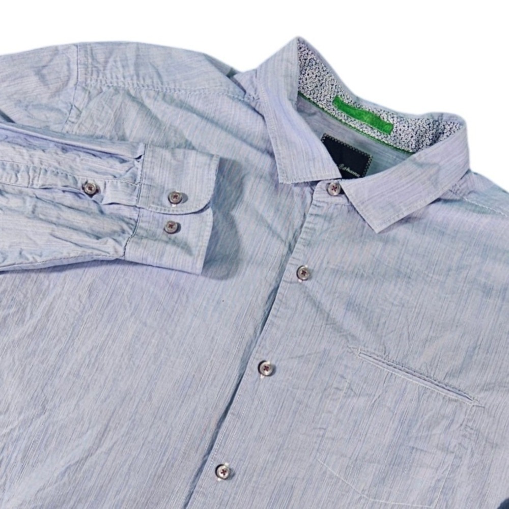 Tommy Bahama XXL Shirt Blue White Micro Stripe Cotton Long Sleeve Casual Floral